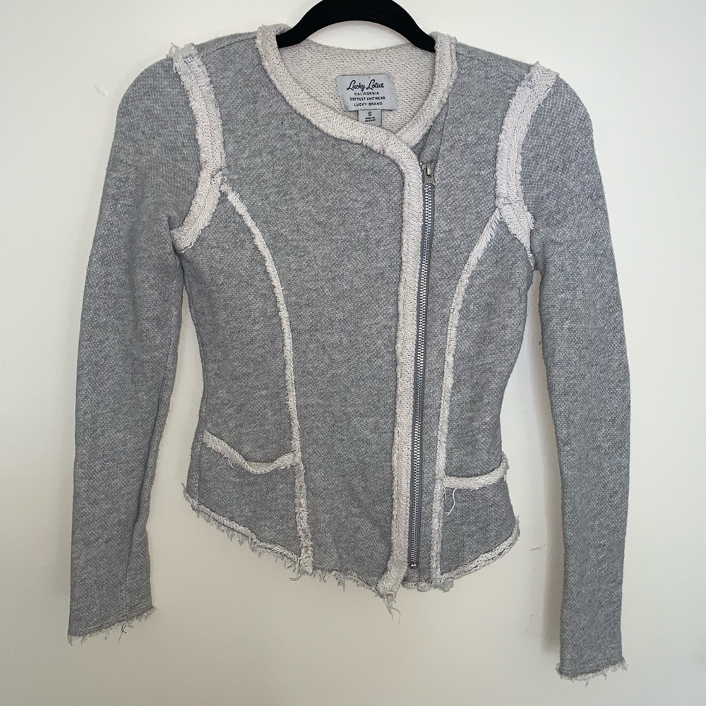 Lucky Lotus Raw Edge Sweater Moto Jacket - Picture 3 of 8